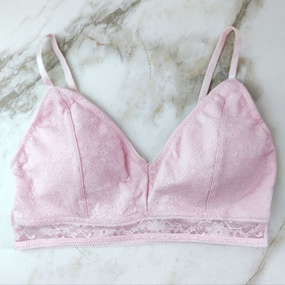 Jessica Simpson Pink Floral Lace Lightly Lined Padded Bralette, Sz L
